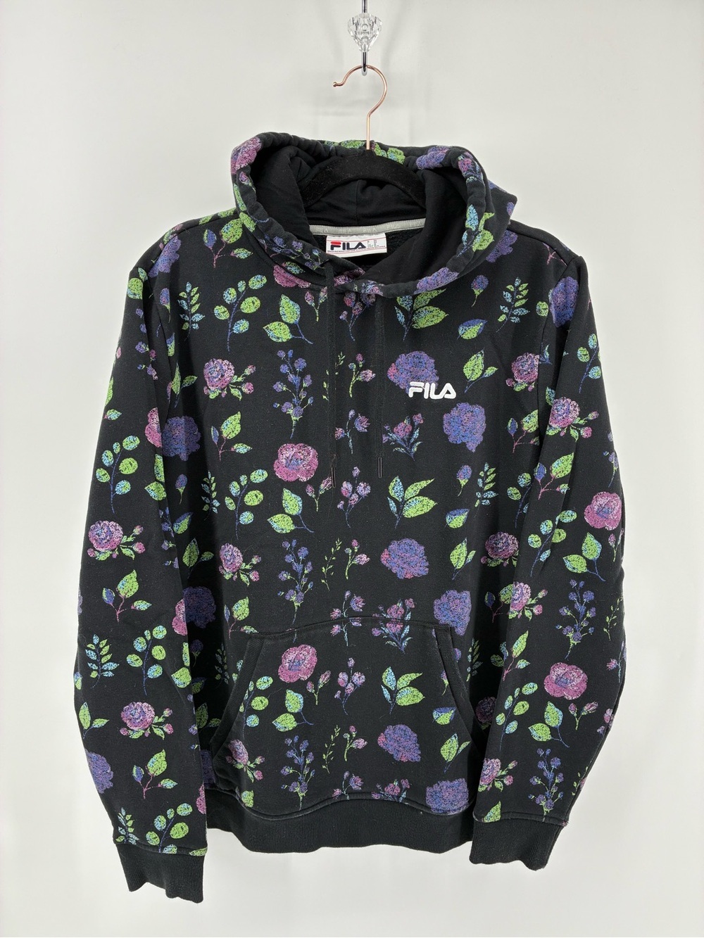FILA Black Floral Hoodie - Pink, Purple & Green Print